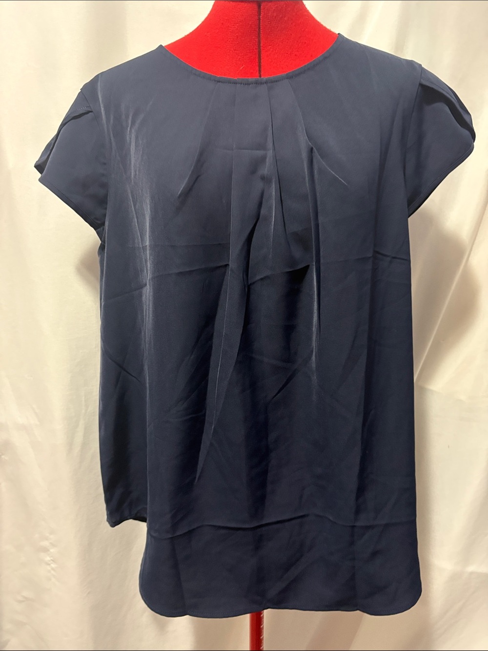 Pleated Navy Cap Sleeve Blouse